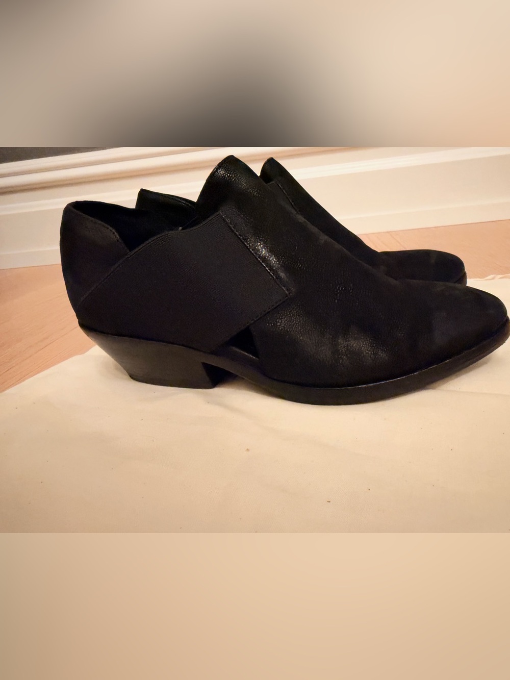 Eileen Fisher Classic Black Slip-On Ankle Booties with Low Block Heel